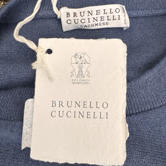 Brunello Cucinelli NWT Blue 100% Cashmere Metallic Fringe Sweater Size M Italy - Picture 11 of 13
